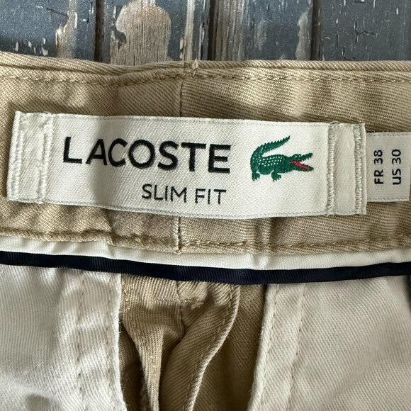 Lacoste Pants Mens 30X32 Khaki Chino Flat Front Slim Fit Trousers Stretch - Picture 8 of 12